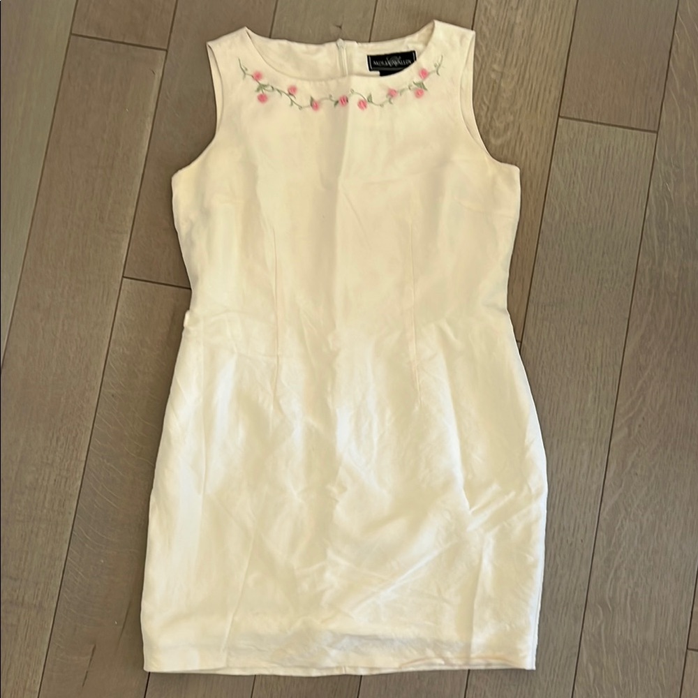 100% silk cream dress with pink rosettes - vintage bridal / shower